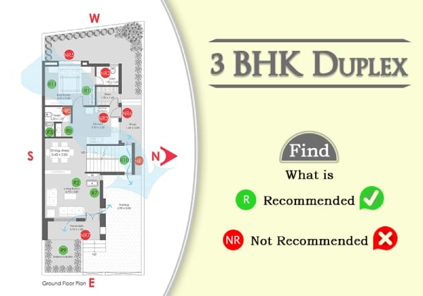 Plan Analysis of 3 BHK - Duplex (157 sq. mt.) - Ground Floor Plan