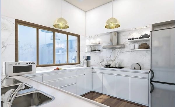 https://cloudfrontgharpediabucket.gharpedia.com/uploads/2018/02/White-Themed-U-Shaped-Modular-Kitchen-with-Pendant-Lights-Marble-Finish-Kitchen-Backsplash-11-0503070001.jpg