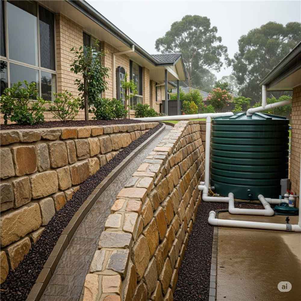 Retaining Wall for Rainwater Diversion