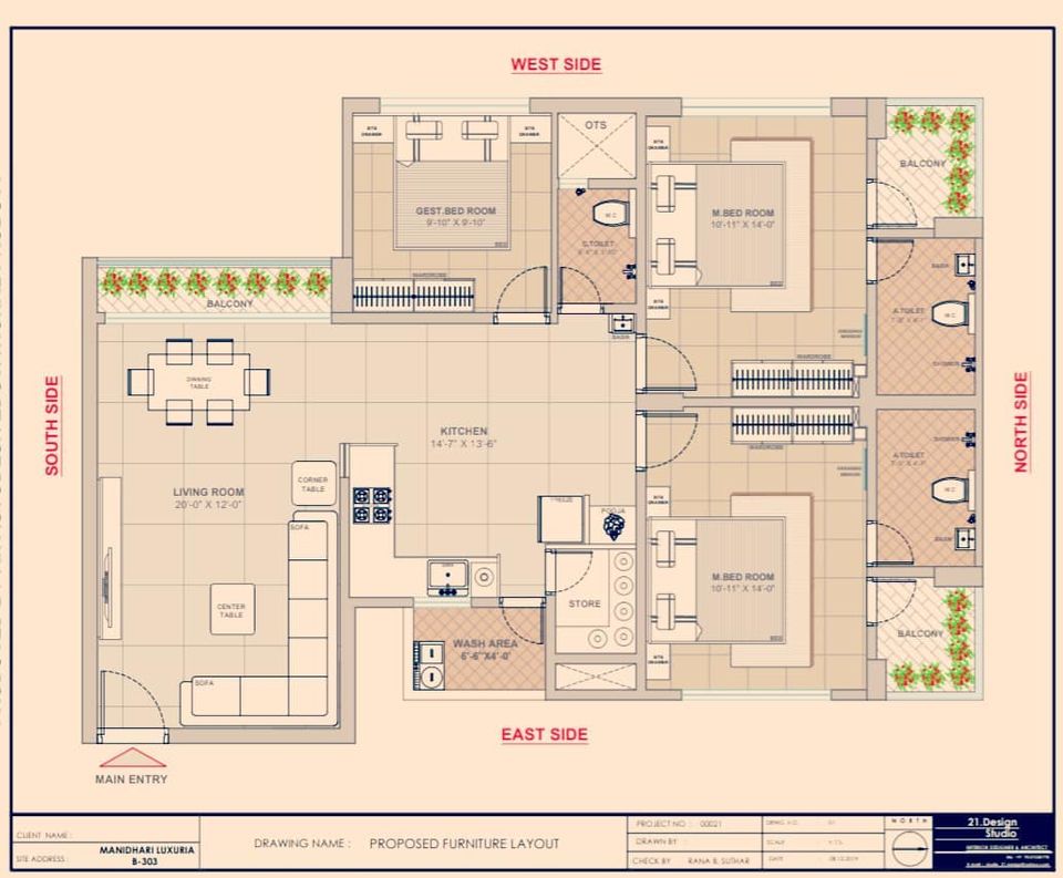 3 BHK Room Architectural Design