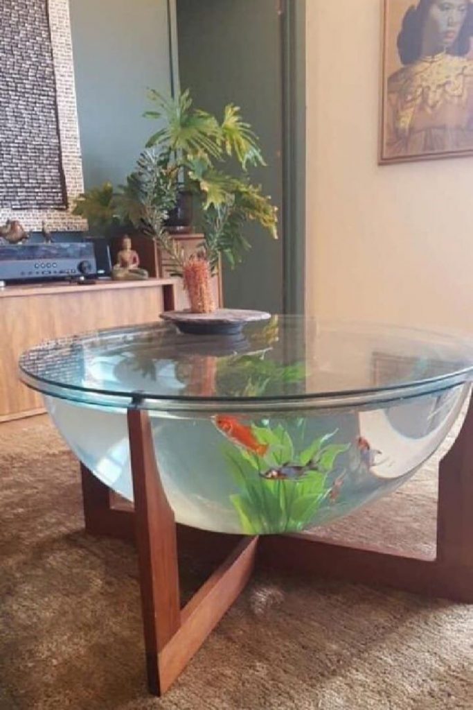This Unique Glass Fish Tank Table with Wooden Legs