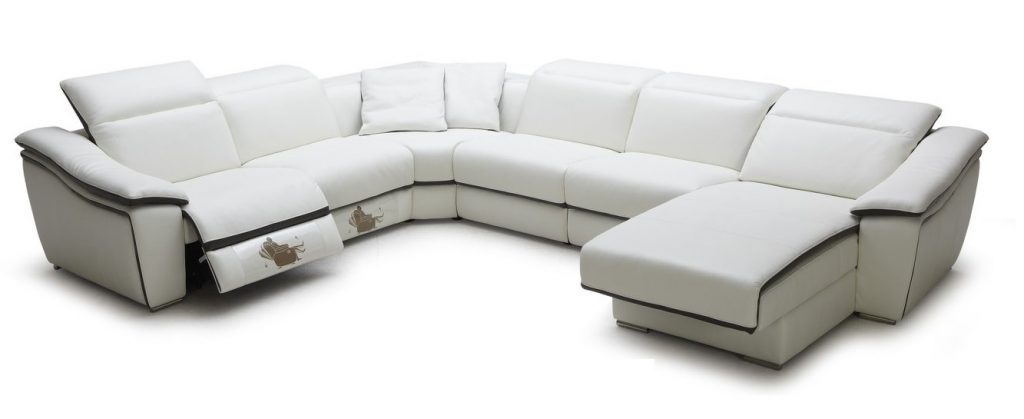 White Leather Recliner Sectional Sofa Chaise with Armrest