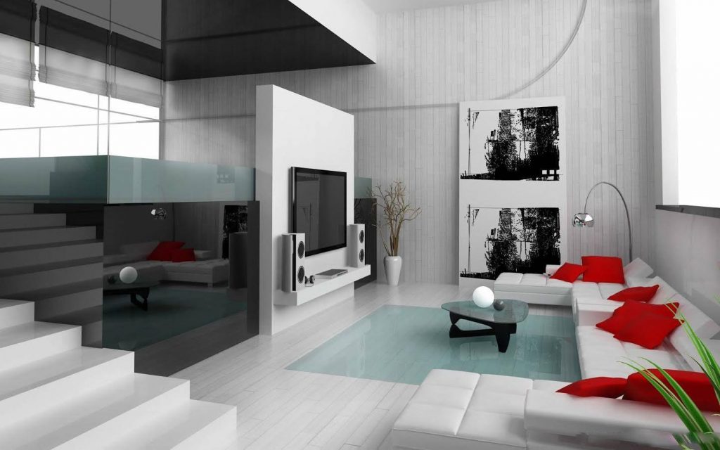 White Themed Double Heighted Living Room