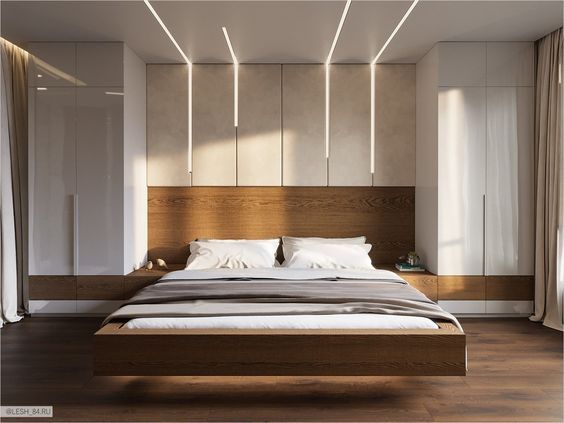 Low Height Wooden Bed combining Side Tables & Headboard