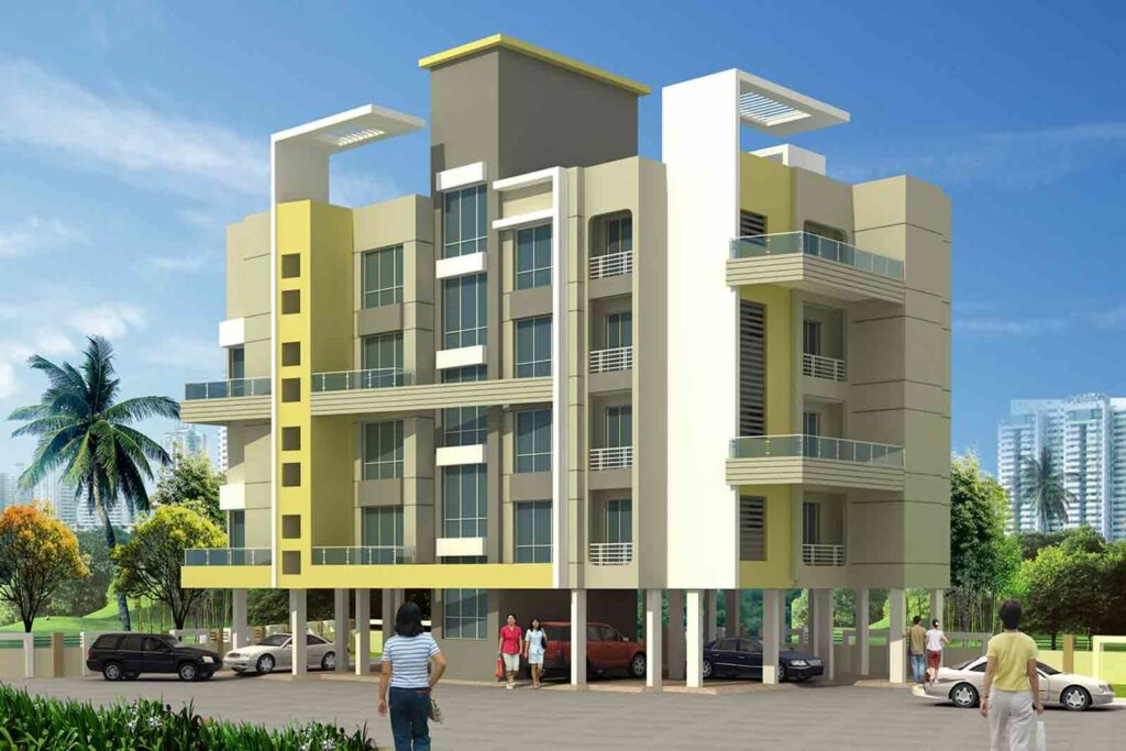 Exterior 3D View of Low Rise 4 – Storeyed Apartment with Parking