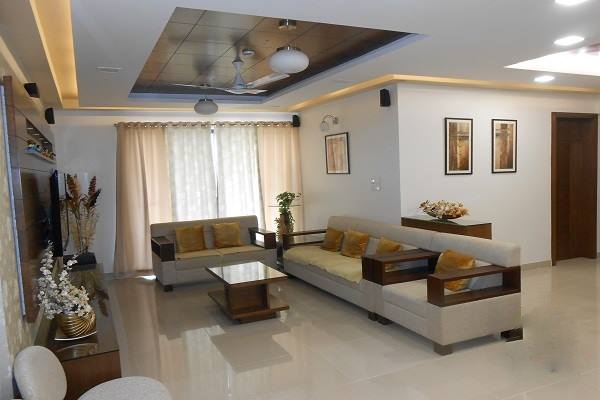 Living Room having Wooden Armrest Rectangular Sofa Set with Beige Colour