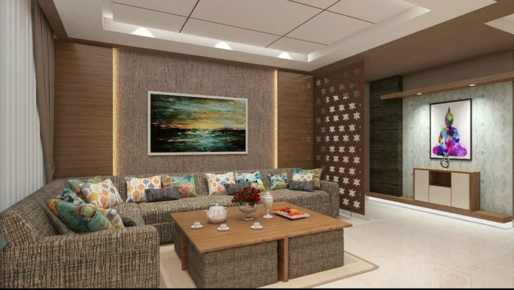 Living Room in Wooden Theme accommodating L- shaped Sectional Sofa