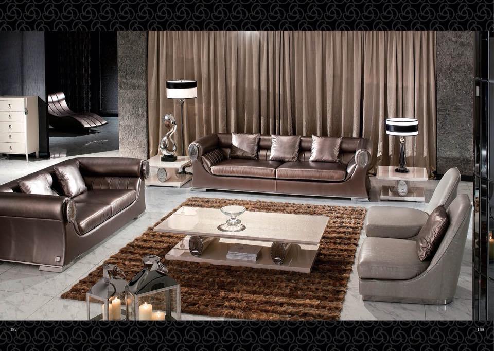 Luxurious Living Room accommodating Leather upholstered Roll Arm Sofa