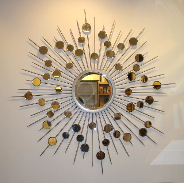 Round shape wall decorative mirror with wooden frame