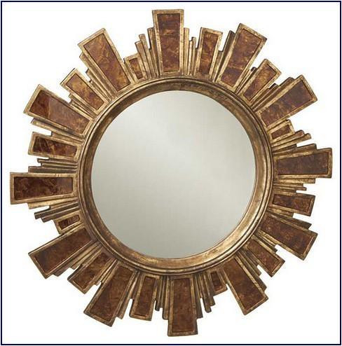 Round shape wall decorative mirror with wooden frame