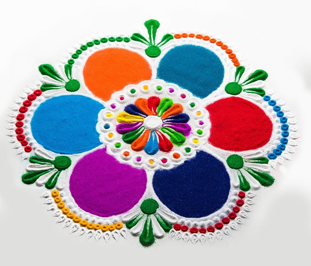 Flower Design Diwali Rangoli of Powder Colour