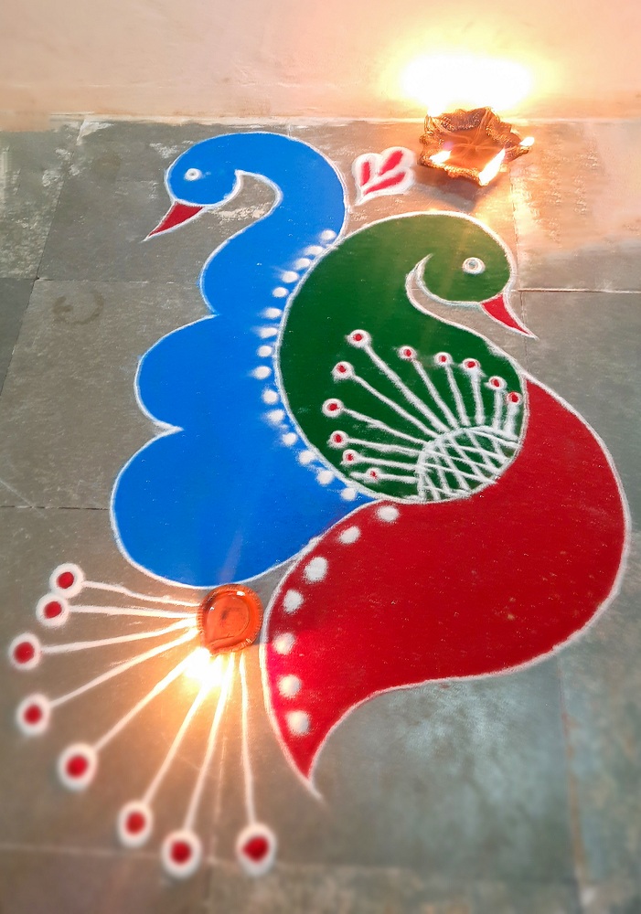 Easy And Simple Diya Peacock Rangoli Design For Festivals!! 🦚🤩🦚🤩 | Easy  And Simple Diya Peacock Rangoli Design For Festivals!! 🦚🤩🦚🤩 | By KS  Kitchen & Lifestyle | Welcome to KS Kitchen