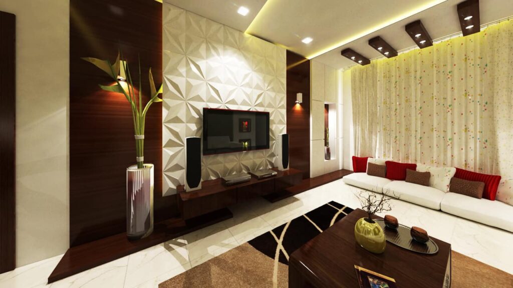 White-colored modern living room with white rexine sofa