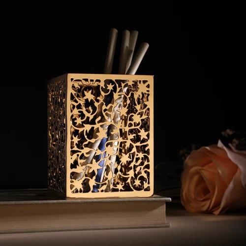 14 – Gold Plated Brass Pen Stand Gold Plated Brass Pen Stand