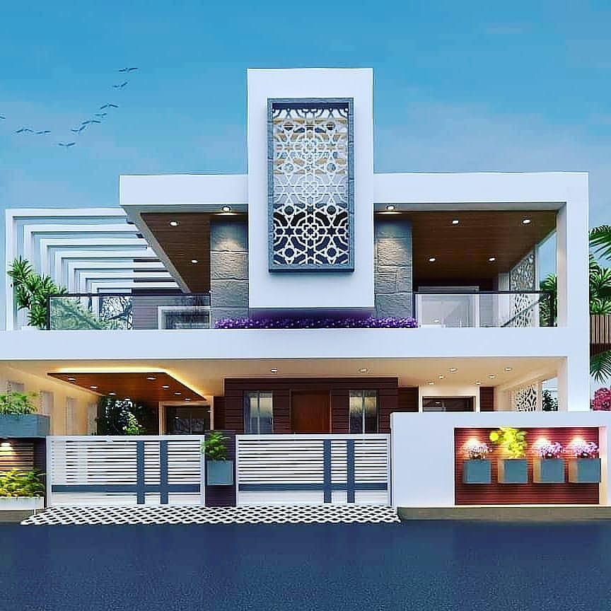 Modern two storied house in whites, greys and browns