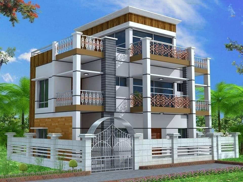 Two storied modern symmetrical shaped building