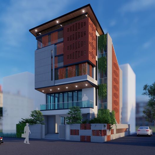 A modern four storied building with composite elements