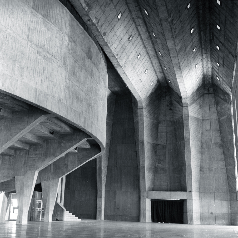 Brutalist interiors of Tagore Memorial Hall