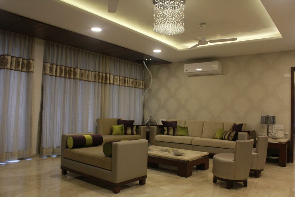 Golden brown living room giving a royal vibe