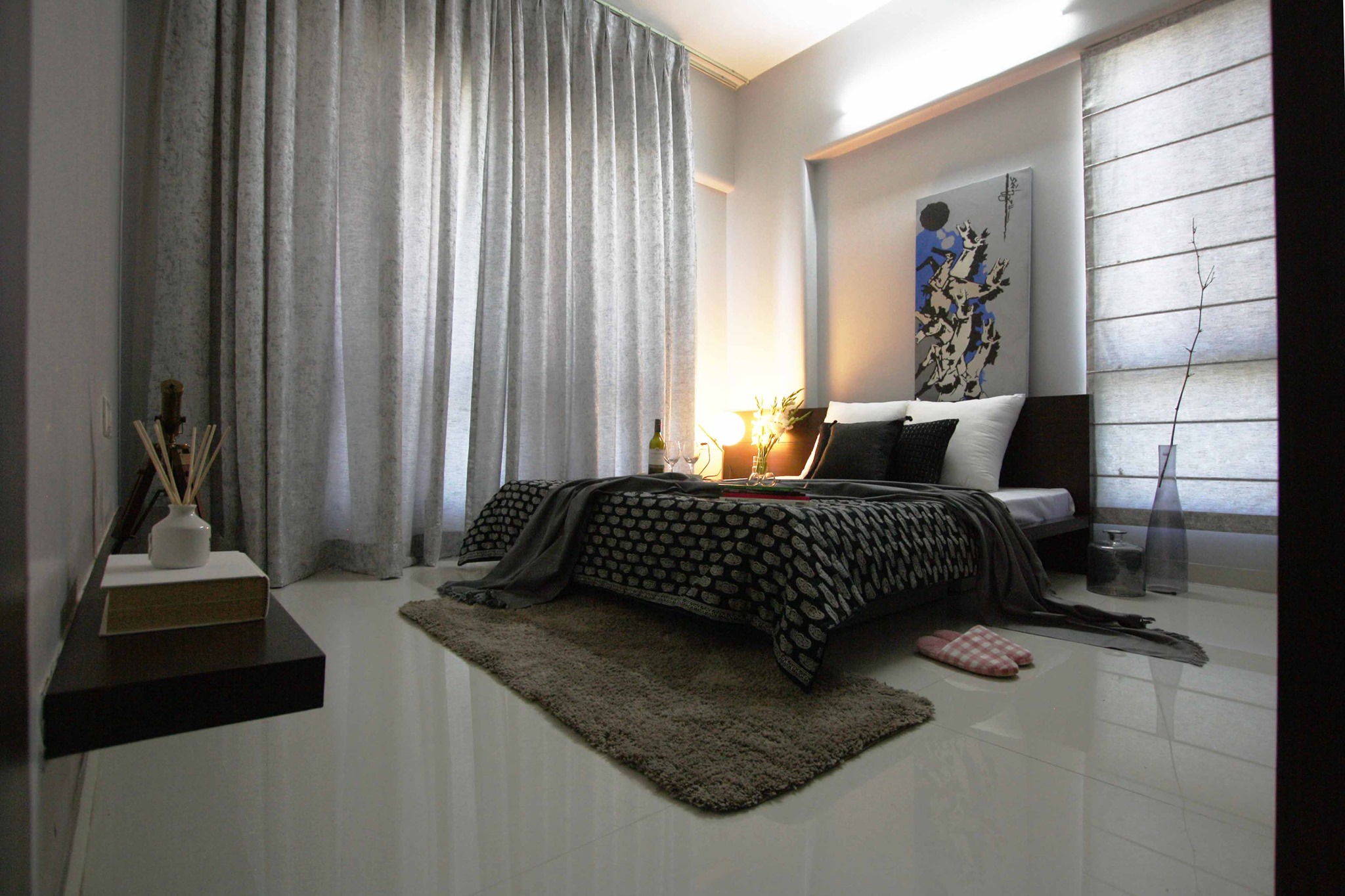 Grey themed modern minimalistic bedroom