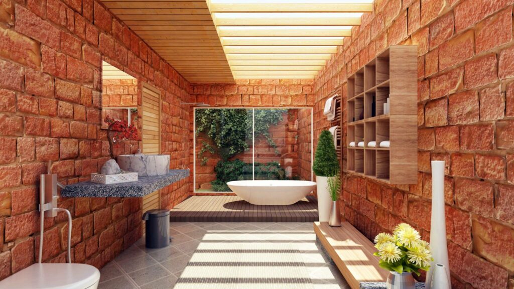 A luxurious bathroom with natural settings