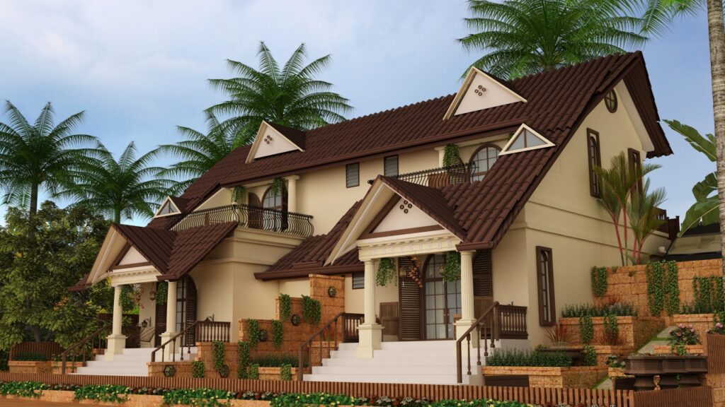 A tropical duplex villas in cremes and browns