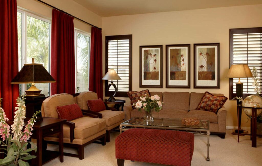 A vintage wintery setup of a living room in modern construction