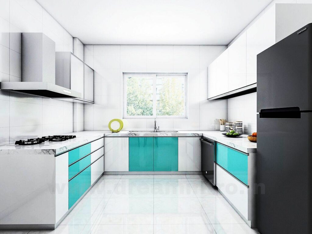 Modern kitchen sanctuary created in blues and white