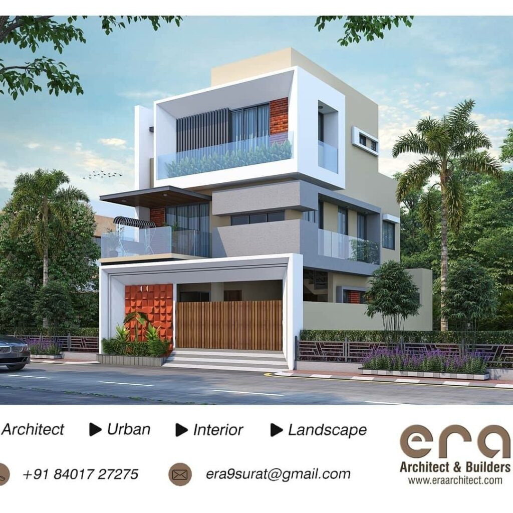 A three-storey house with a modern facade