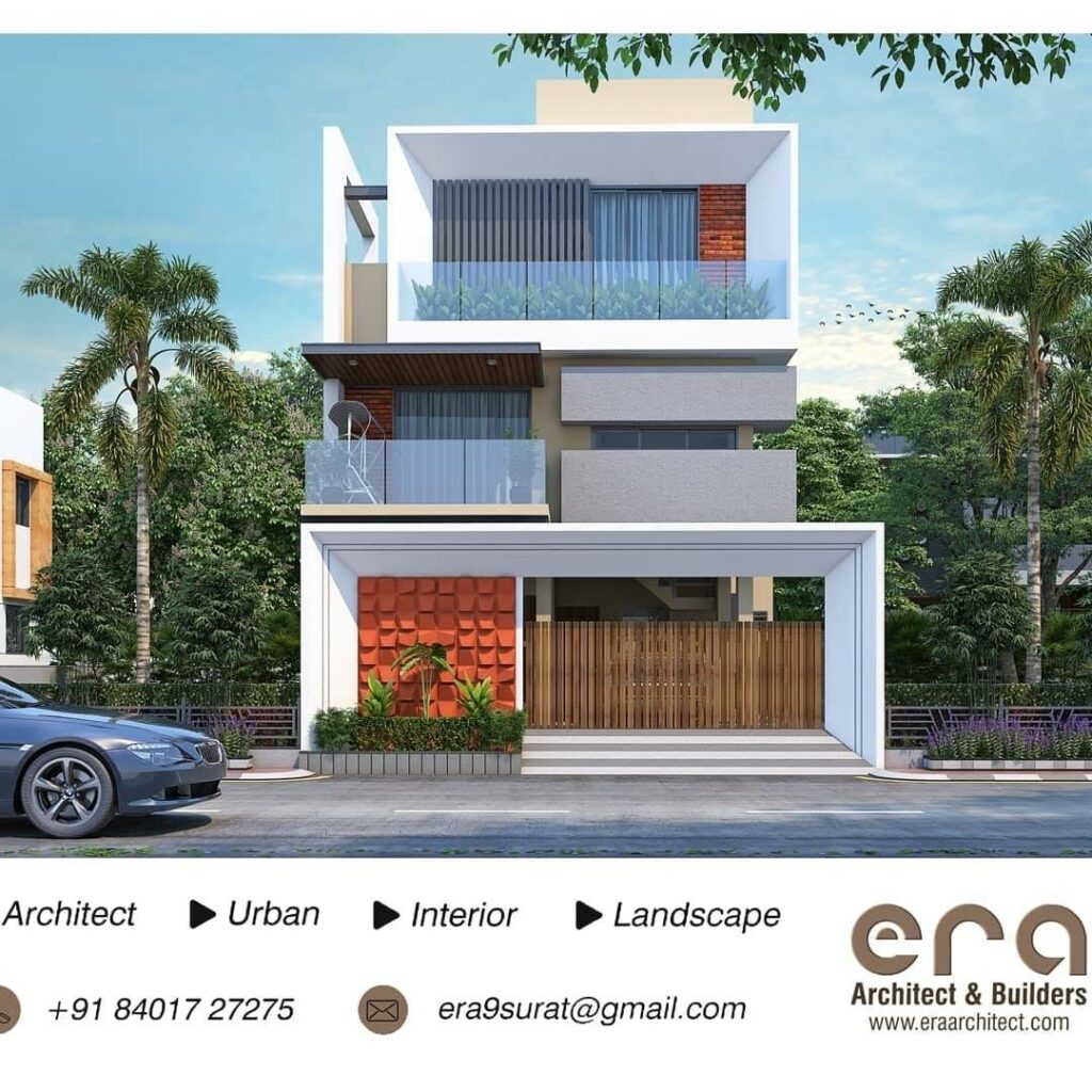 A three-storey house with a modern facade