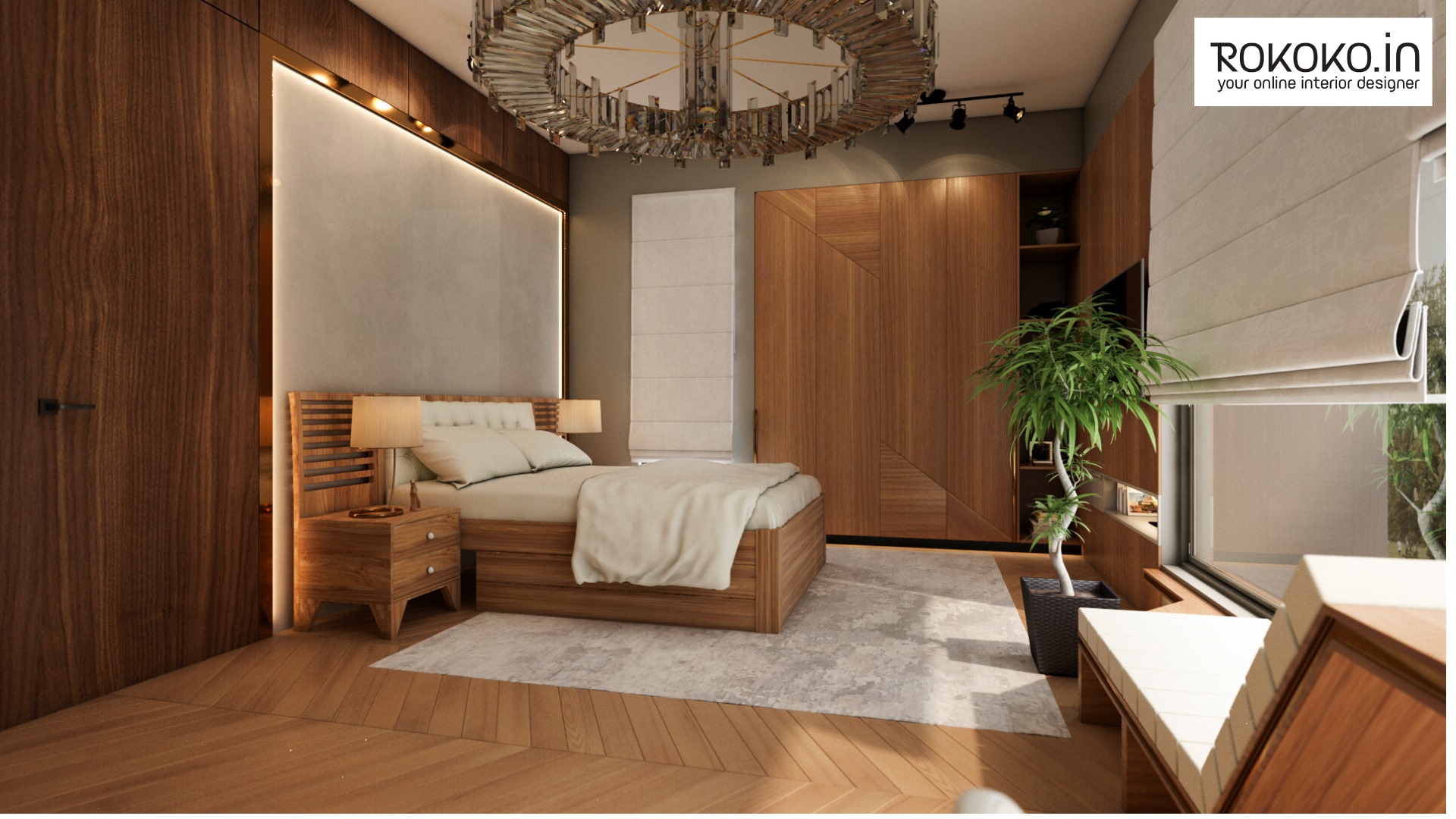 A wooden rustic bedroom