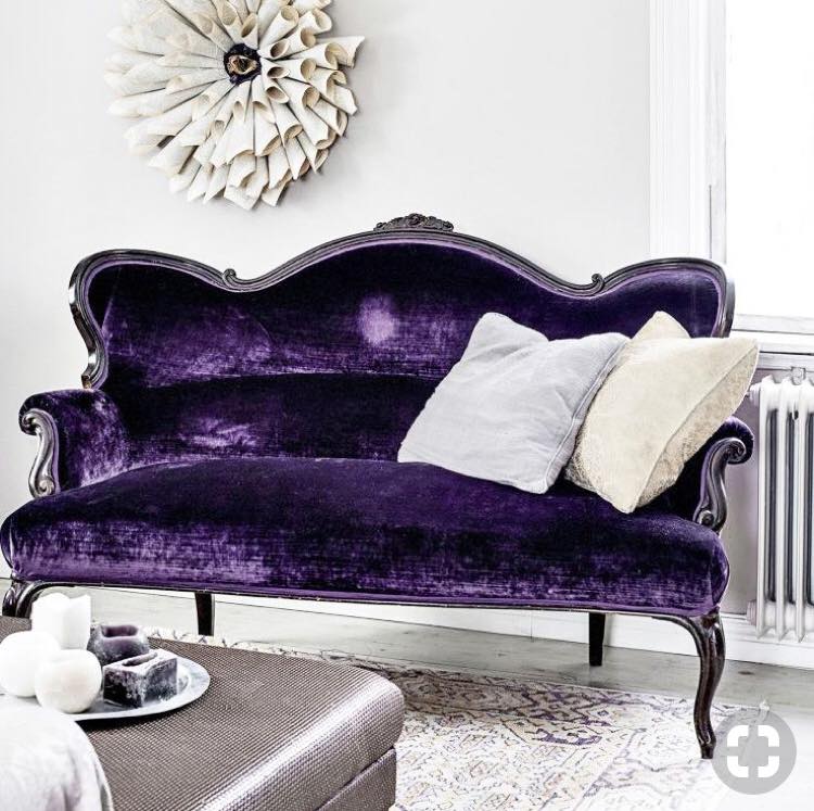 A Camelback Dark Blue Velvet Upholstered Sofa