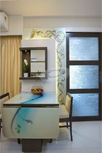 A Compact House has 4 Seater Dining Table with Acrylic Table Top & Wooden Framed Upholstered Chairs - 1