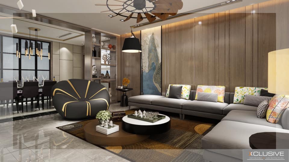 Contemporary Living Room with L-Shape Grey Colour Sectional Sofa - 2