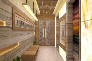 Foyer Wall treated with Travertine Stone & Niche