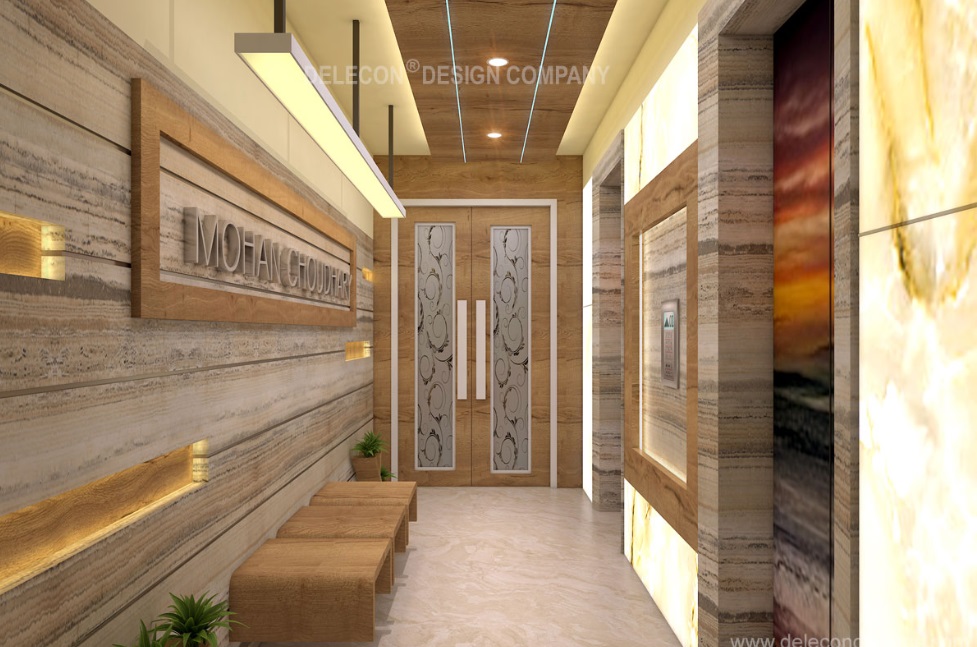 Foyer Wall treated with Travertine Stone & Niche