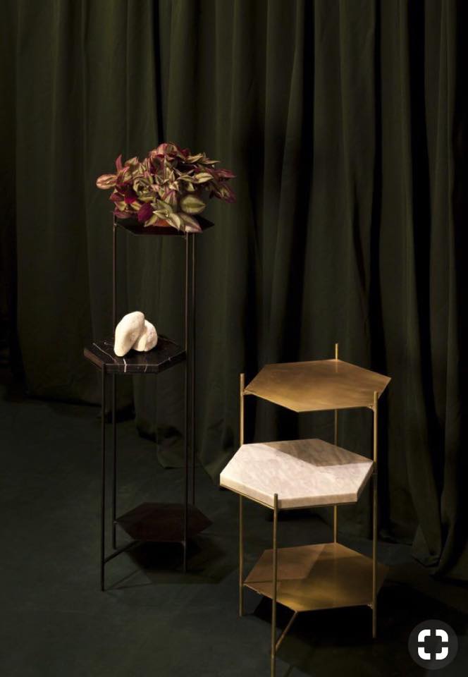 Metallic Stands having Hexagonal Shelves is used for Displaying Artifacts, Books & Plants