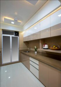 The Beige & White Kitchen consists of Parallel Countertop - 1