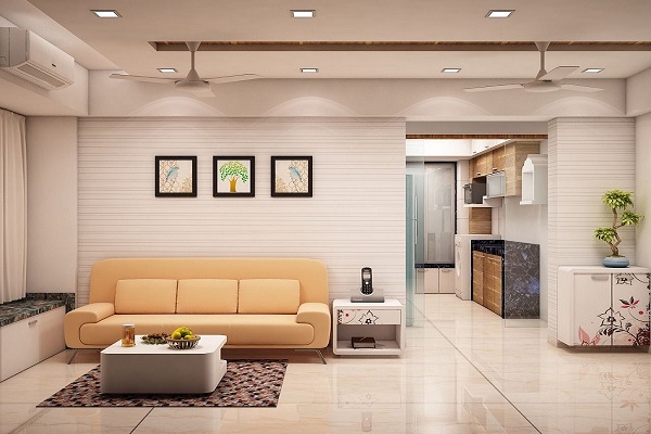 The Living Room has 3 Seater Pale Orange Upholstered Sofa