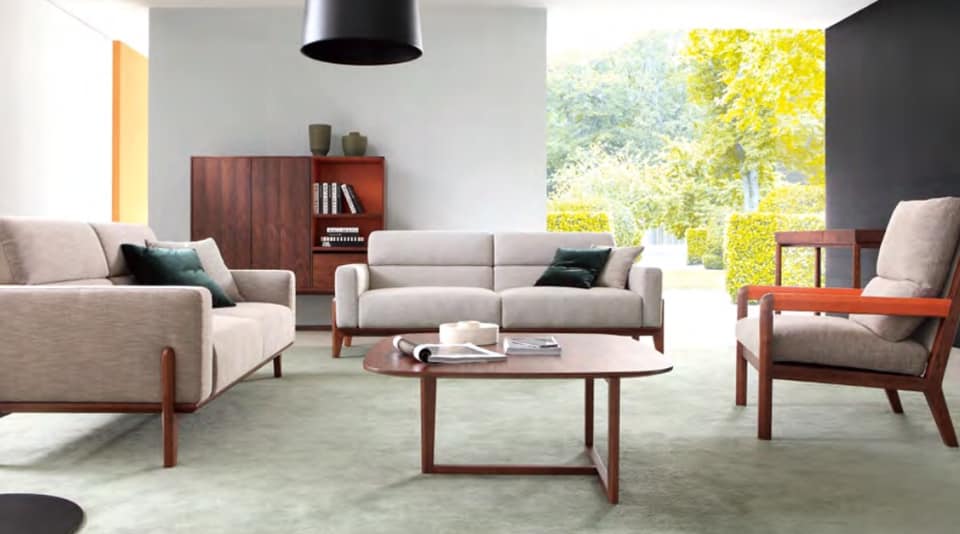 A Seating Space Consists 2 & Single Seater Off White Upholstered Sofa
