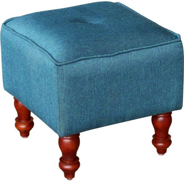 Blue Linen Upholstered Puffy Ottoman