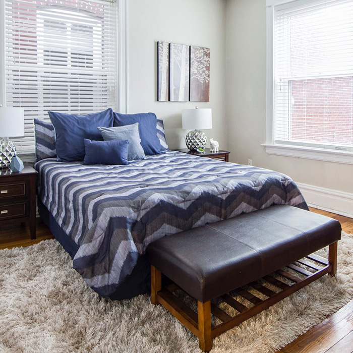 Rectangular Bed with Wooden side tables