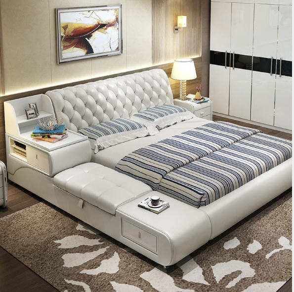 White Leather Upholstered Multifunctional Dream Bed