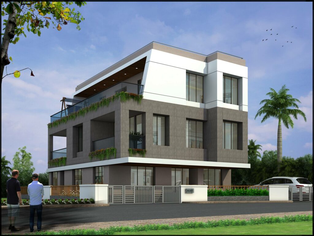 An exterior view of Three Storeyed Residence