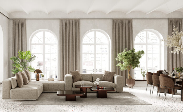 Interior arches incorporated in living room