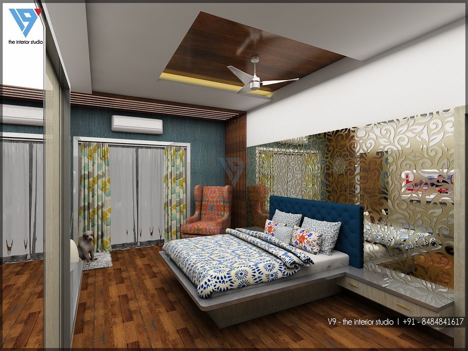 Modern Bedroom with the Rectangular Grey upholstered Bed