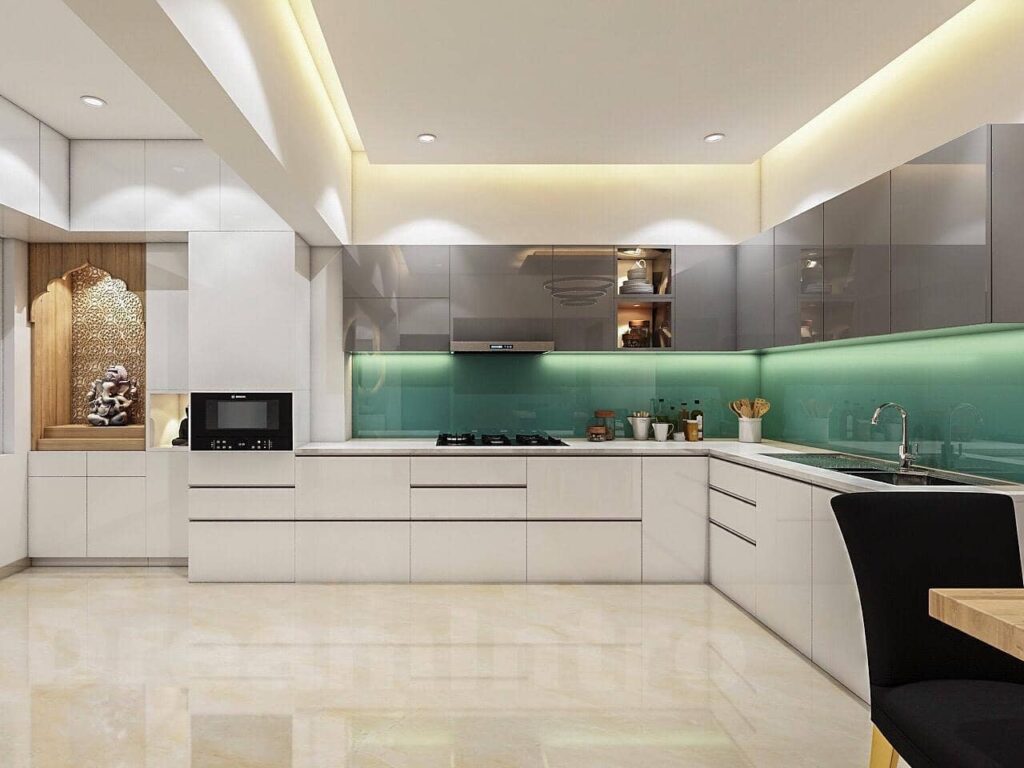 Modern Kitchen in Serene Blue and Bright White