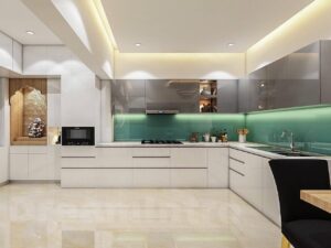 Modern Kitchen in Serene Blue and Bright White