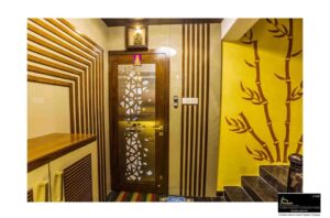 Bright Hallway with a Closed Wooden Door