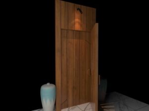 Modern Rustic Wooden Panel Features a Striking Door